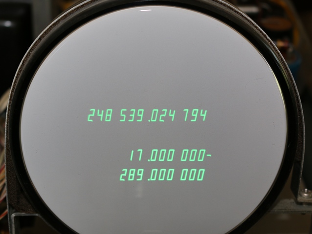 Figure 22 — The Victor 14-321's display on its 5-inch RCA 4499 tube: three lines with digits grouped in threes and a trailing minus.
