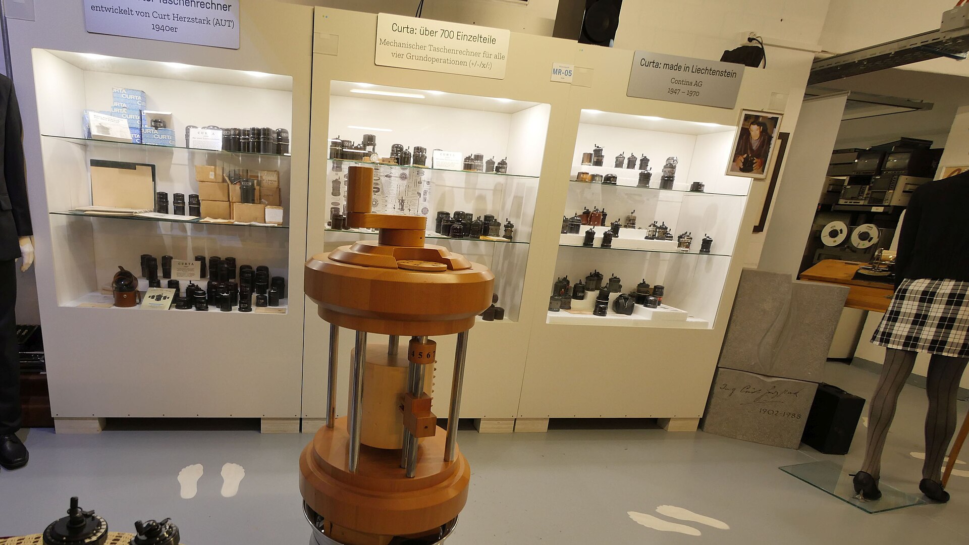 Figure 2 — The Curta display at the Museum Enter, Solothurn, part of Peter Regenass's calculating-machine collection.
