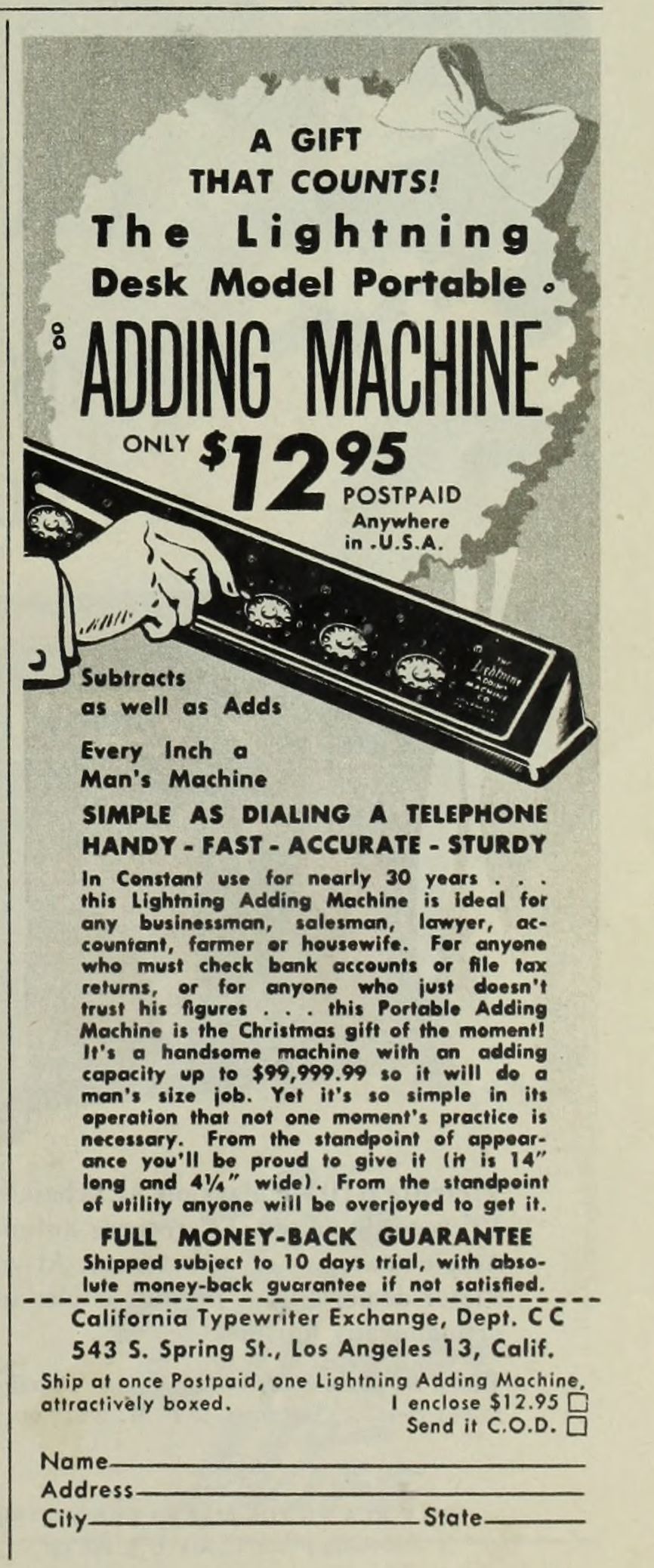 Figure 16 — "A gift that counts!" A Christmas advertisement in Collier's, 6 December 1947, still at $12.95.