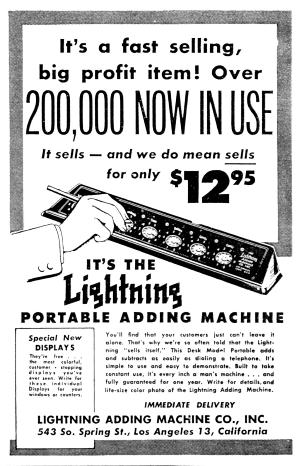 Figure 8 — March 1948: "200,000 now in use", $12.95. No clearing lever.