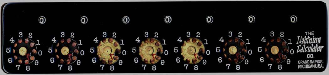 Figure 6 — The Grand Rapids Lightning Calculator: black face, seven dials, results in a row of windows.