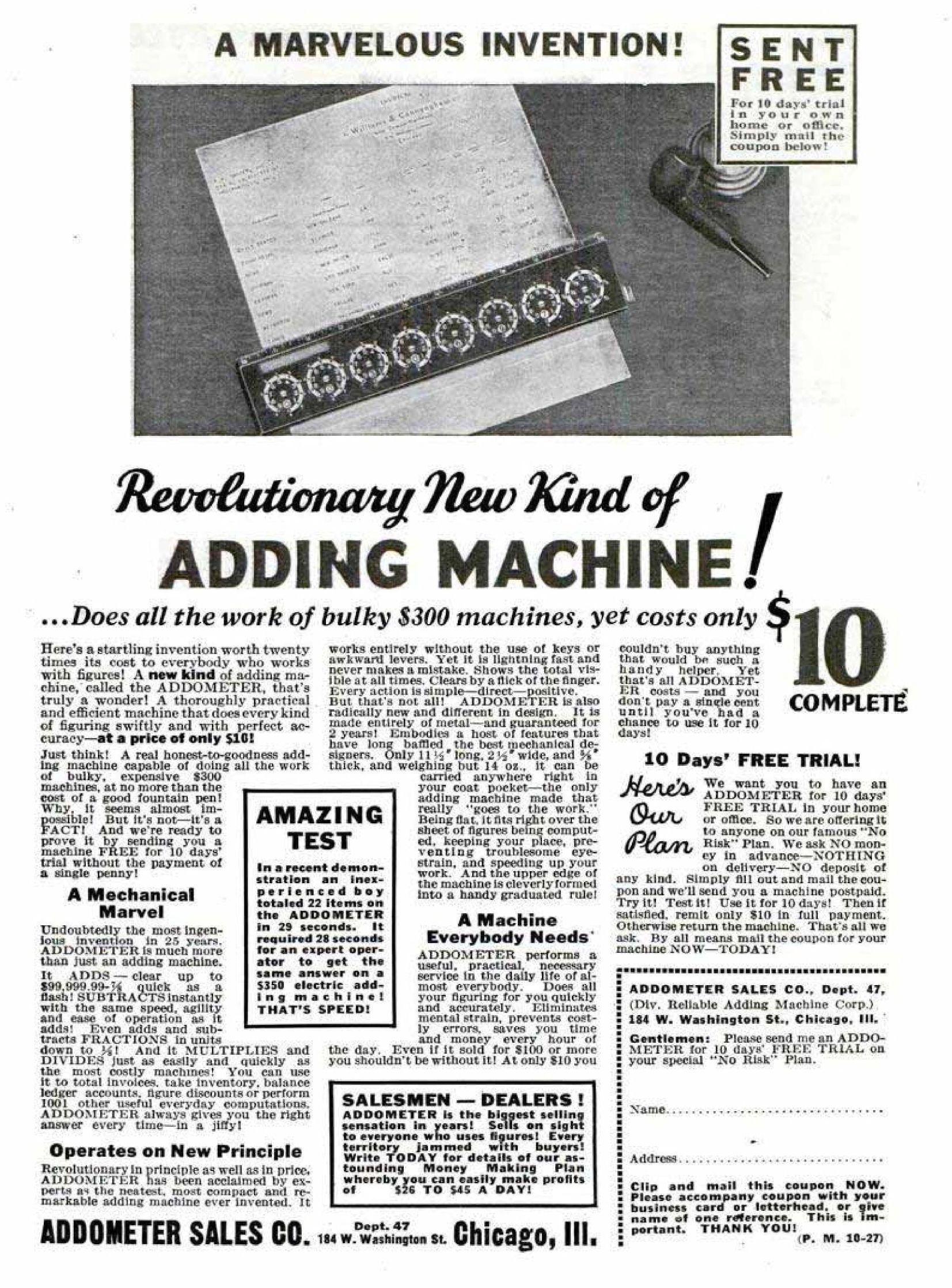 Figure 8 — The Addometer launched: an advertisement in Popular Mechanics, October 1927.