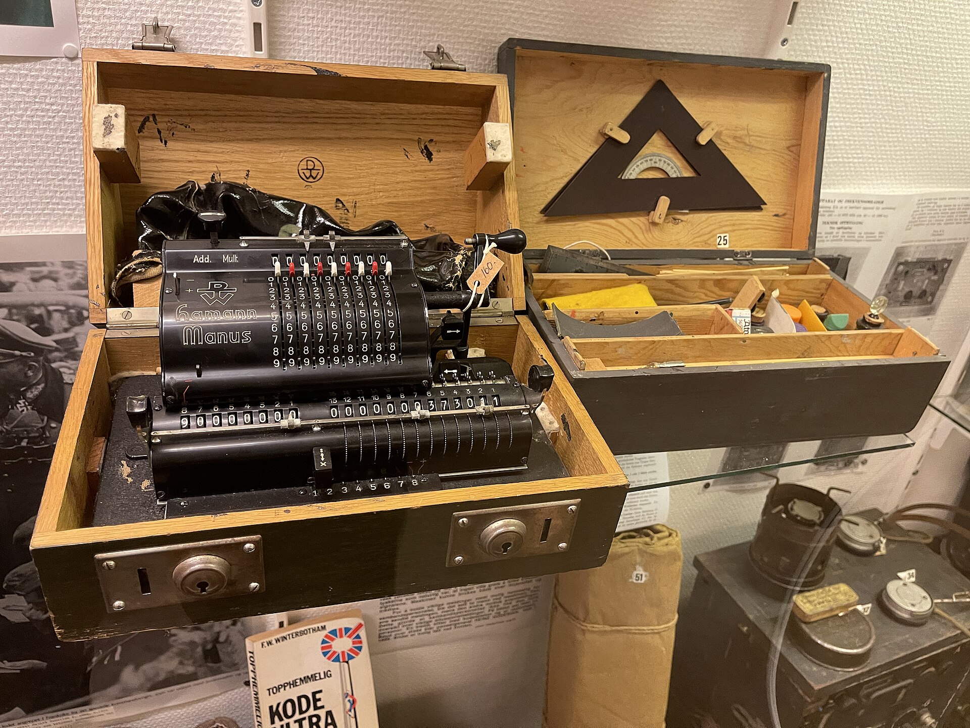 Figure 15 — A wartime Manus in a Wehrmacht wooden drawing-kit box, in the Hjemmefrontmuseet war museum at Rakkestad, Norway.