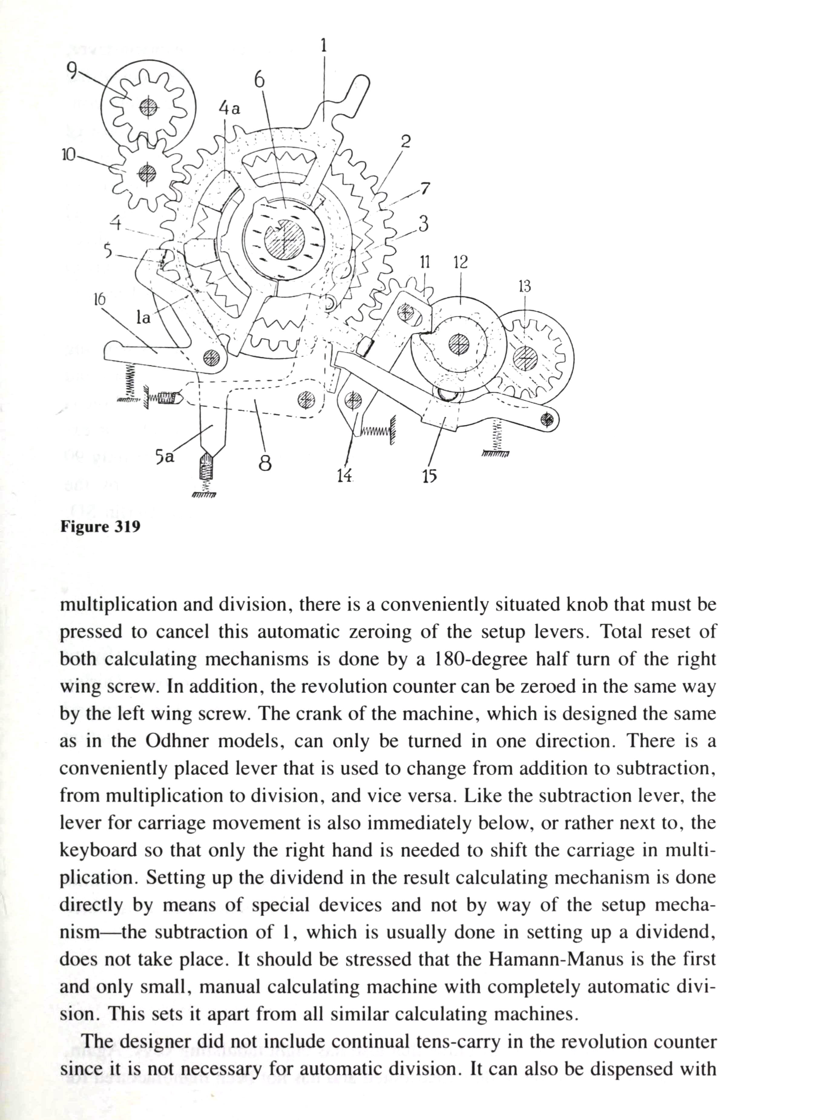 Figure 5 — Ernst Martin's 1925 drawing of the Manus mechanism (his figure 319), the earliest published view of the switching latch, with his description continuing below.