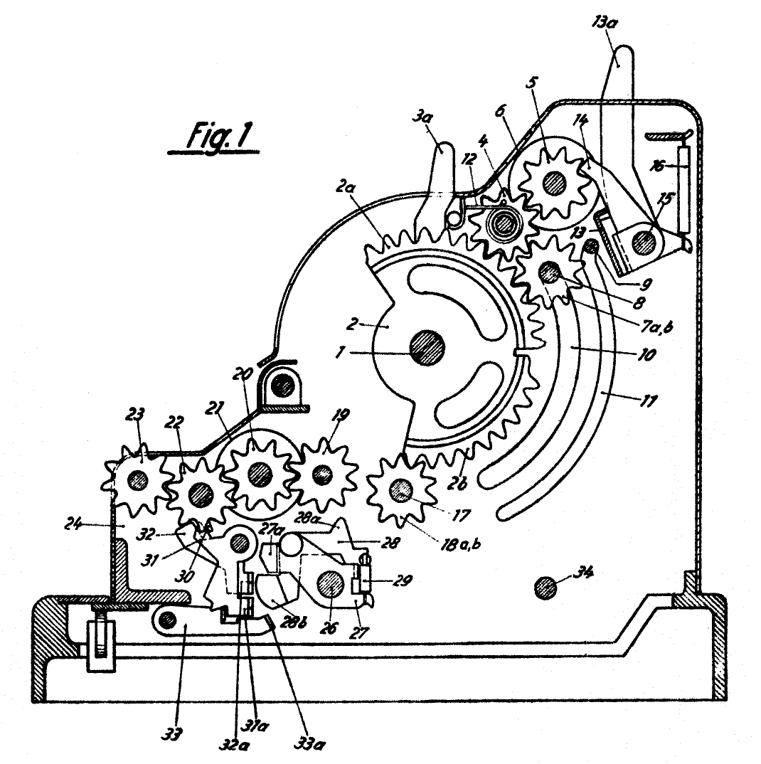 Figure 11 — Christel Hamann's last major patent, DE 919,787 (filed 29 October 1949): the back-transfer device of the Manus R.