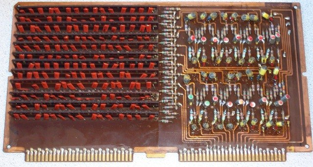 Figure 22 — The capacitor memory of a Toshiba BC-1411: a board of discrete capacitors, each storing one bit as a charge that must be refreshed continually.