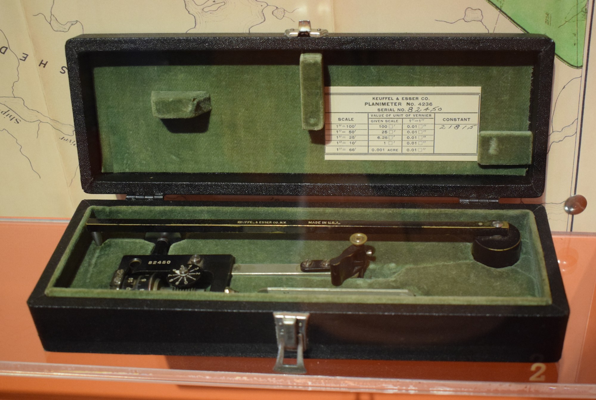 Figure 2 — A K&E 4236, the fixed-arm compensating planimeter reading in square inches, in its case.