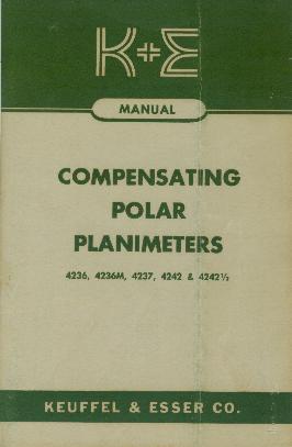 Figure 1 — K&E's manual for the 4236, 4236M, 4237, 4242 and 4242½: Compensating Polar Planimeters, copyright 1949 and 1957. Its settings tables are on pages 22 and 23, as my card says.