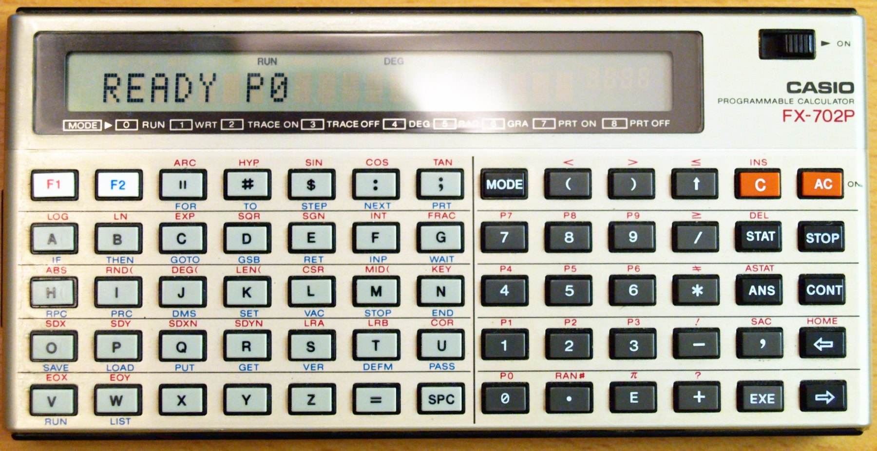 Figure 11 — The Casio FX-702P of 1981, Casio's first BASIC pocket computer, with keys for the BASIC keywords above the alphabet.