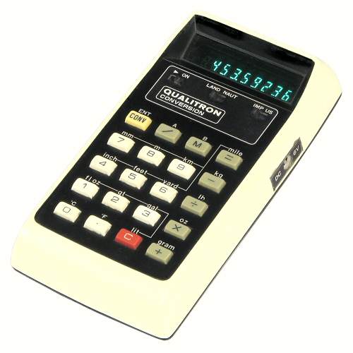 Figure 7 — A Qualitron 1438 conversion calculator of 1975, with an Itron FG95A flat nine-digit tube.
